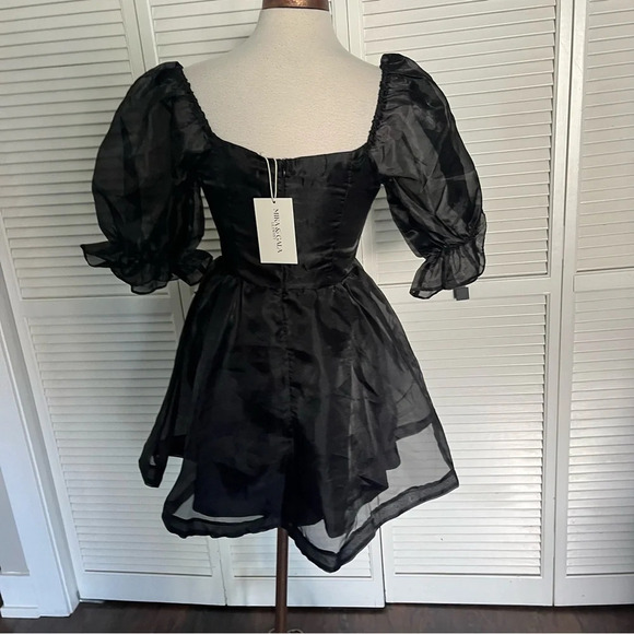 MIKA & GALA I’VE GOT SUNSHINE PUFF SLEEVE MINI DRESS BLACK Medium new - Picture 7 of 12